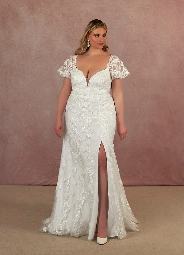 Azazie Vivienne Wedding Dresses A-Line Lace Sweep Train Dress image1