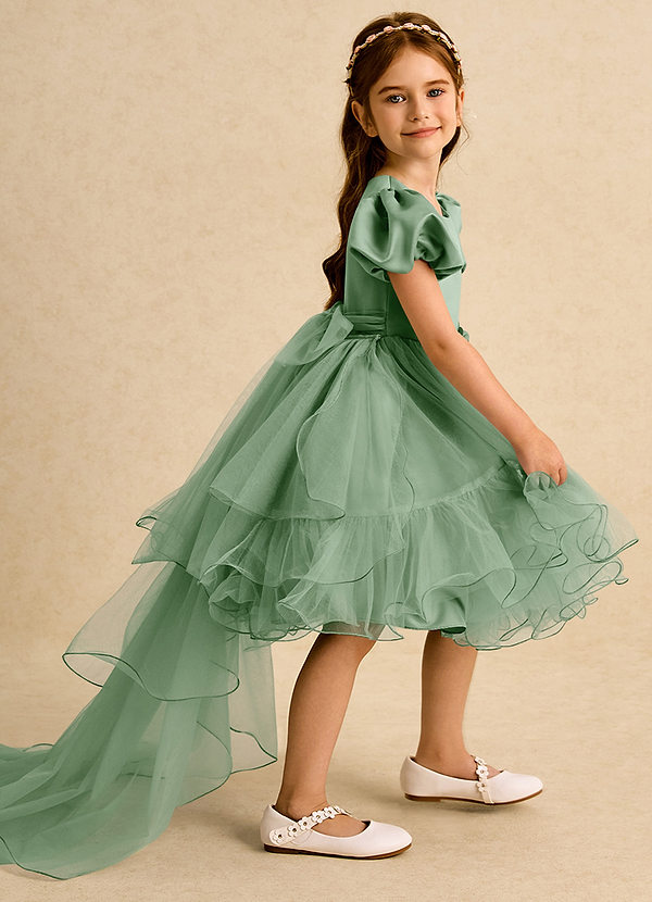 Azazie Cocoa Abiti da Ragazza di Fiori Abito Principessa in Tulle Plissettato Matcha image1