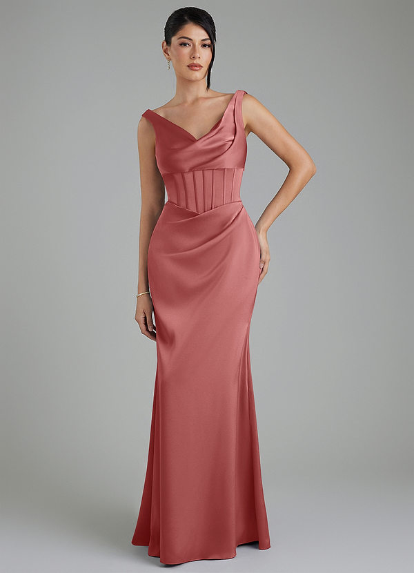 Azazie Spencer Bridesmaid Dresses Antique Rose Mermaid Pleated Stretch Satin Dress image1