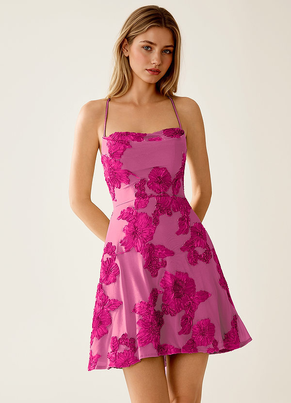 Lysandra Fuchsia Stretch 3D Flowers Corset Mini Dress image1