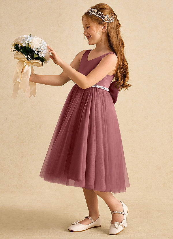 Azazie Firefly Vestidos de Niña de Flores Vestido de Amatista de Satin Mate de Corte En A con Lazo image1