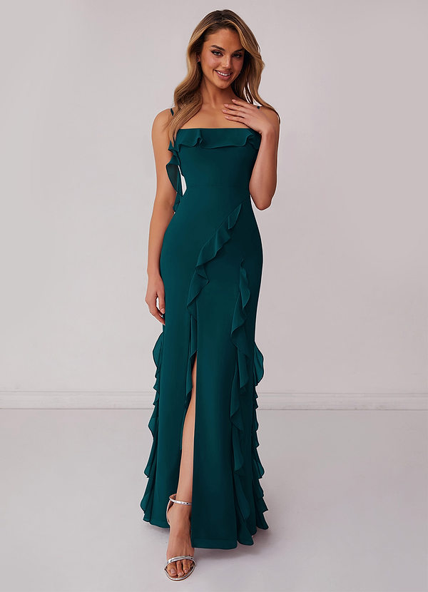 Barbie ♥ Azazie Robes Demoiselle d'honneur Robe Fourreau en Mousseline de soie Arc Vert Pin image1