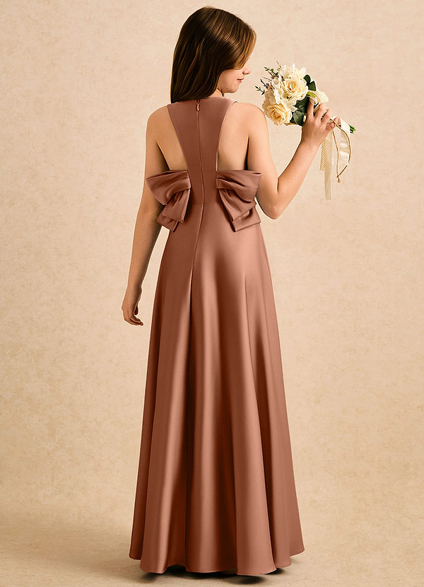 Azazie Nisha Girls Formal Sukienki dla dziewczynek sypiących kwiaty Linia A Pofałdowany Satyna elastyczna Długość podłogi Sukienka image1