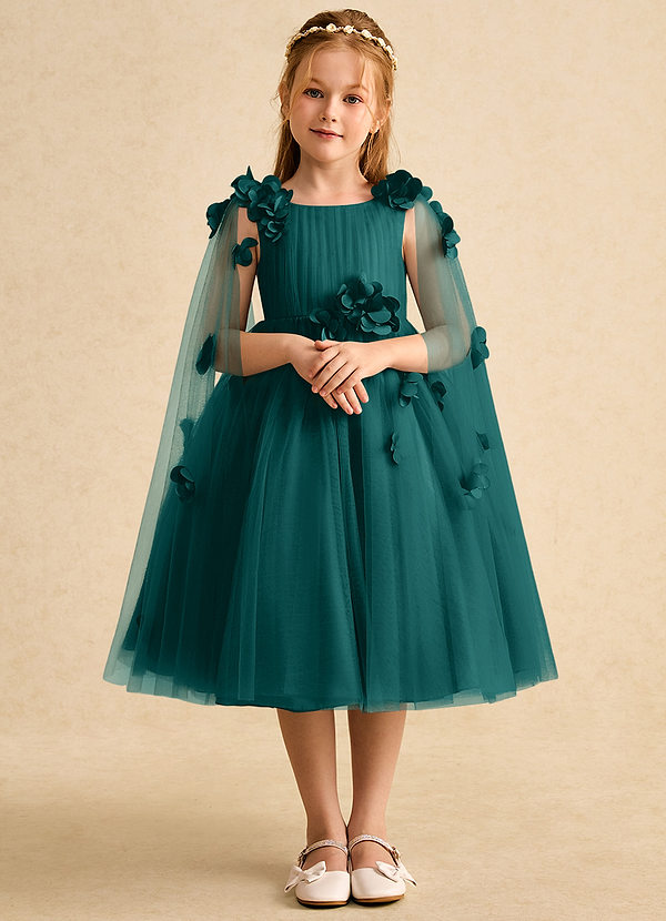 Azazie Staria Flower Girl Dresses Peacock Ball-Gown Ruched Tulle Dress image1