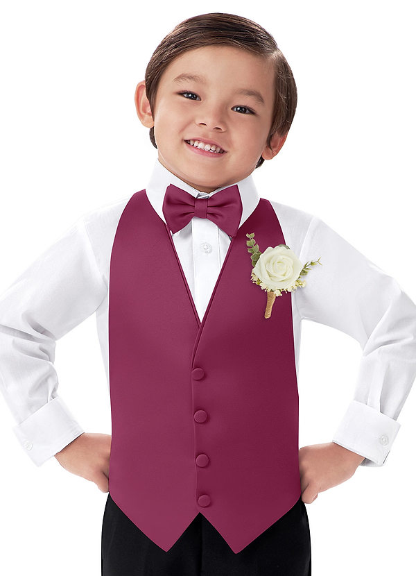 front Boy's Matte Satin Vest & Bow Tie & Boutonniere Set