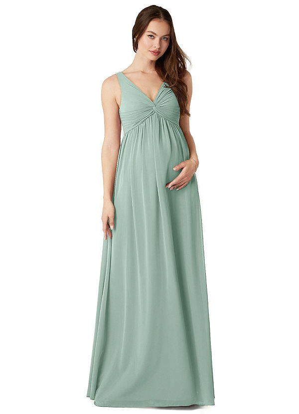 Azazie Yetta Maternity Bridesmaid Dresses A-Line V-Neck Gathered Chiffon Floor-Length Dress image1