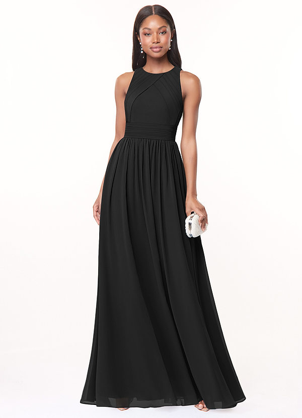 Azazie Harper Abiti da Damigella Abito A-Line in Chiffon Plissettato Nero image1