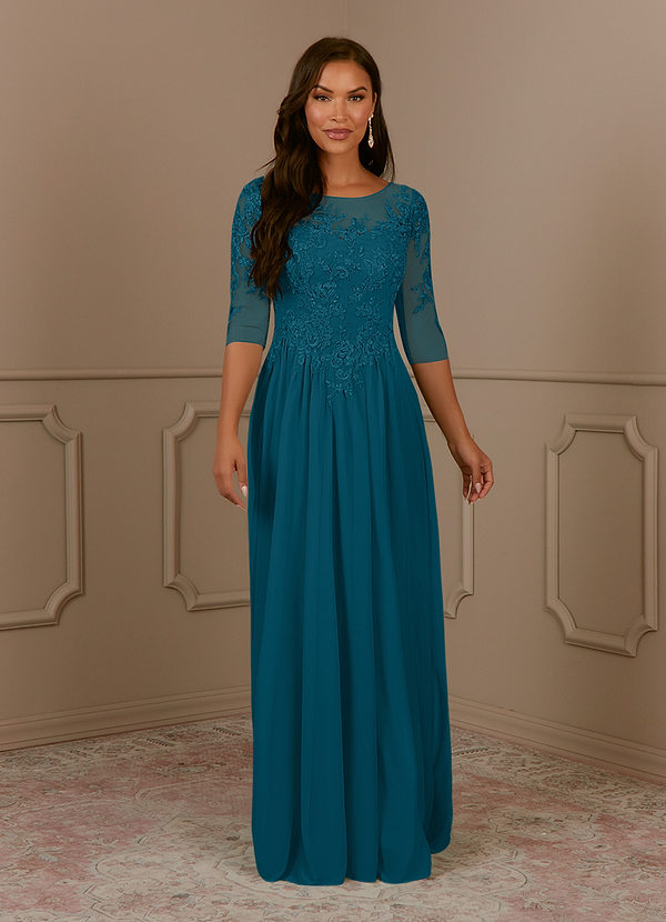 Azazie Harriet Mother of the Brides Dresses Ink Blue A-Line Scoop lace Mesh Dress image1