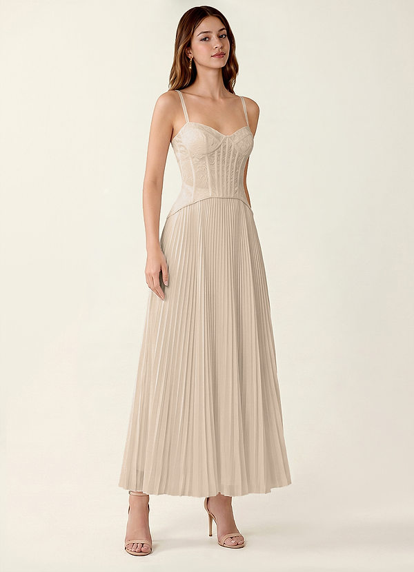 Isolde Champagne Lace A-line Corset Maxi Dress image1
