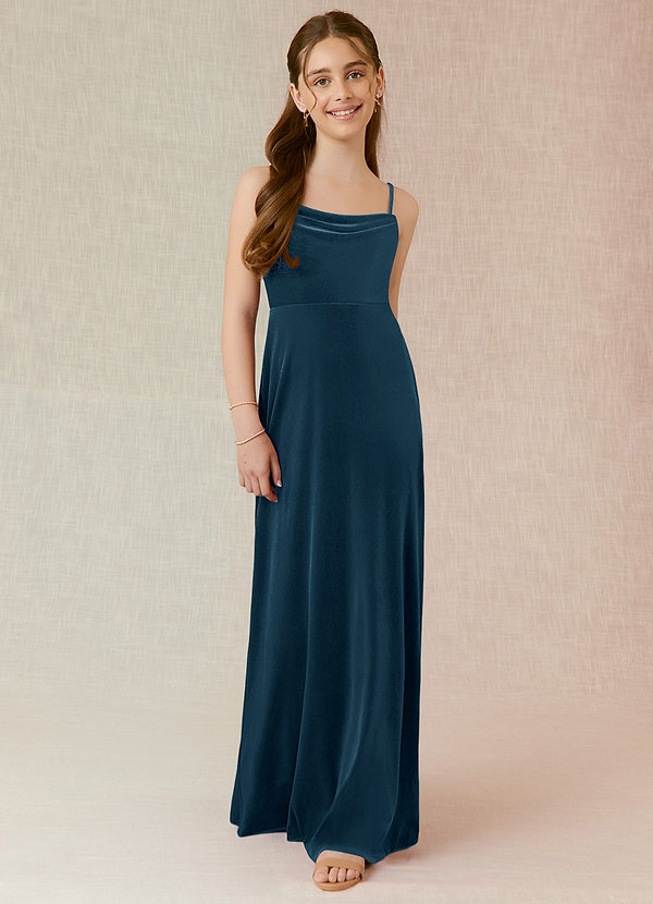 Azazie Solange Junior Blue Topaz A-Line Velvet Dress image1