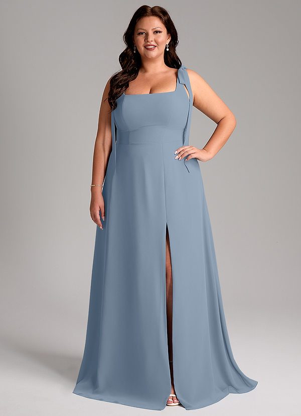 Azazie Debra Bridesmaid Dresses Dusty Blue A-Line with Pockets Chiffon Convertible Dress image1