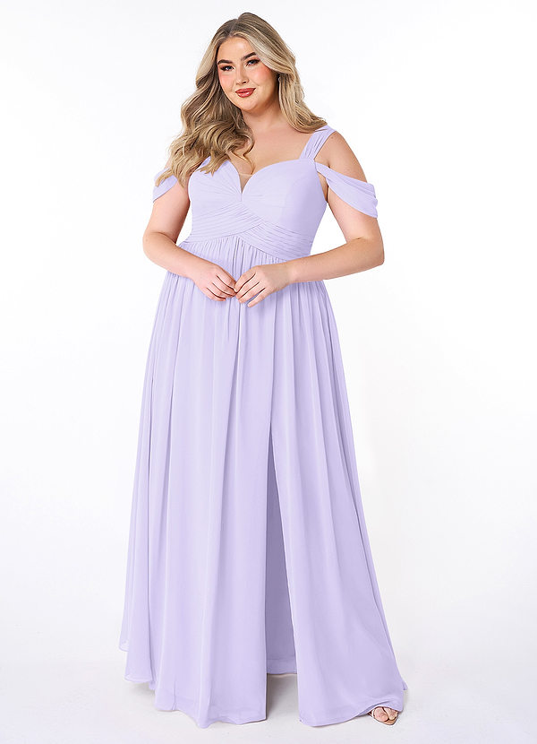 Azazie Lianne Bridesmaid Dresses Lilac A-Line Off the Shoulder Chiffon Dress image1