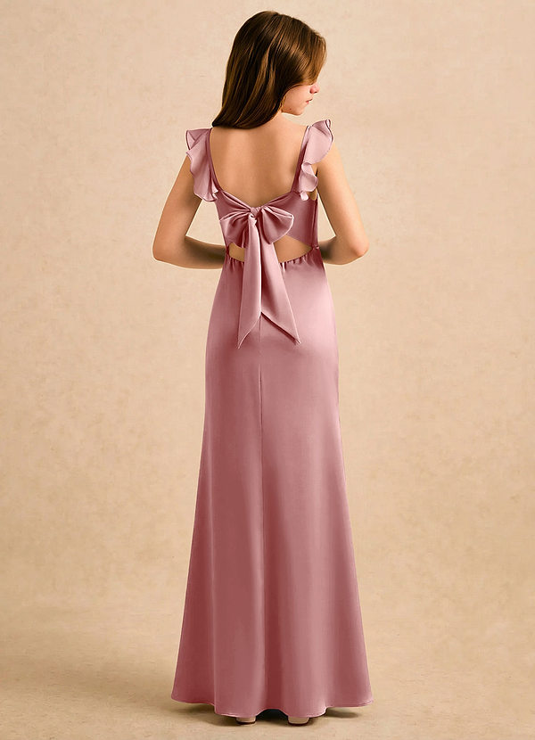 Azazie Novalie Girls Formal 플라워 걸 드레스 인어 보우 스트레치 새틴 플로어 길이 드레스 image1