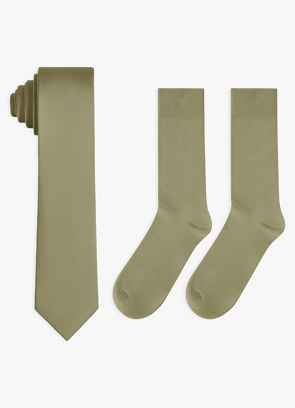 front Conjunto de corbata fina de satén elástico y calcetines de algodón a juego