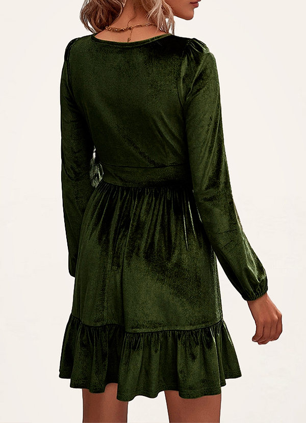 back Ou Armée Verte Mini robe en velours à manches longues