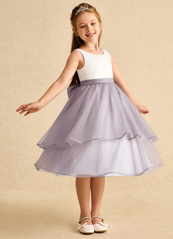 Azazie Rene Flower Girl Dresses Ivory Dusk A-Line Bow Tulle Dress image1