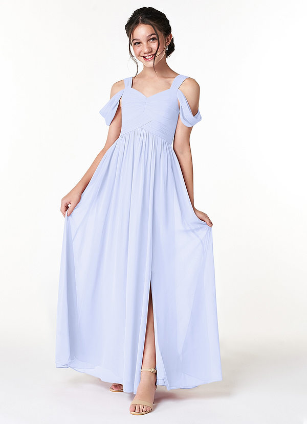 Azazie Lianne A-Line Off the Shoulder Chiffon Floor-Length Junior Bridesmaid Dress image1