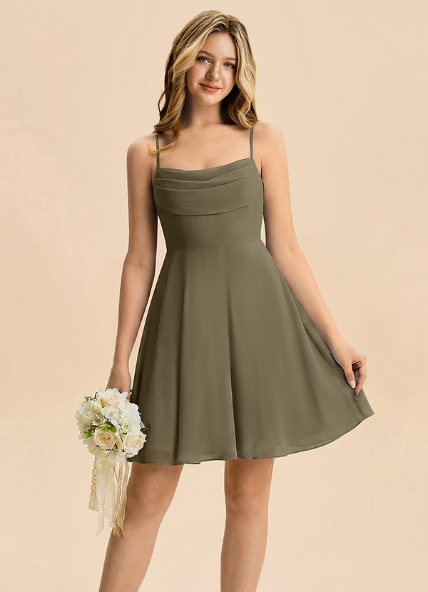 Azazie Bear Junior Willow Green A-Line Pleated Chiffon Dress image1