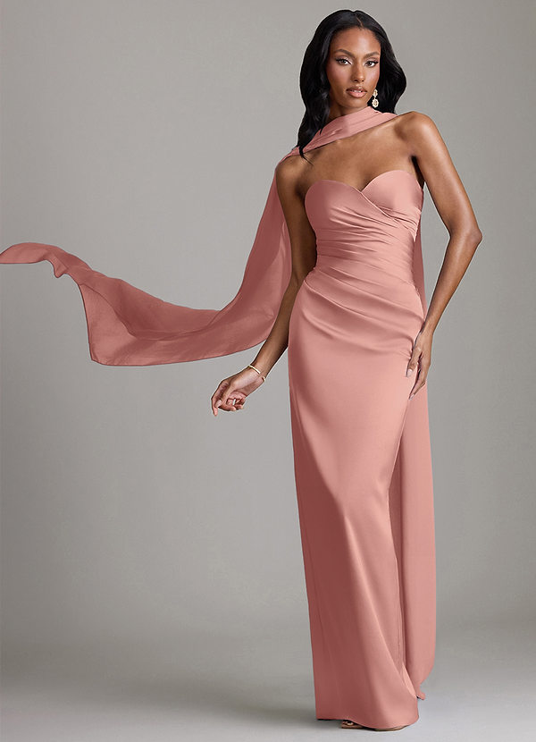 Azazie Sonora Vestidos Dama de Honor Vestido de Rosetón de Satén Elástico de Corte Recto con Sin tirantes image1