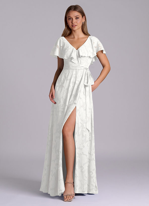 Azazie Lainey Morsiusneitojen mekot A-linja taskuilla Floral Burnout Lattian pituus Pukeutua image1