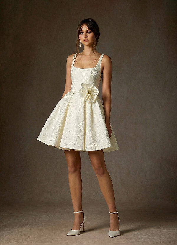 Azazie Ruby Wedding Dresses Antique White A-Line with Pockets Floral Jacquard Dress image1