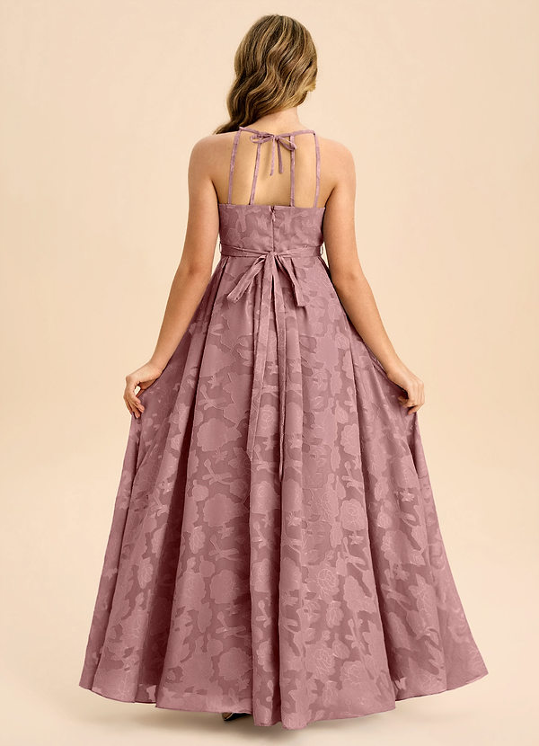 Azazie Arianthe Junior Dusty Rose A-Line Pleated Floral Burnout Dress image1