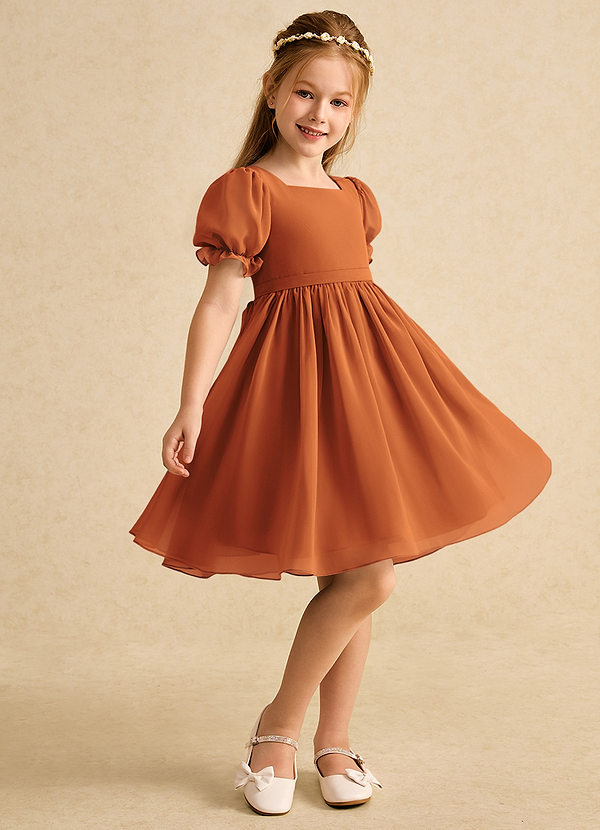 Azazie Jolie Blumenkinder Kleider A-Linie mit ärmel Chiffon Kleid Kanel image1