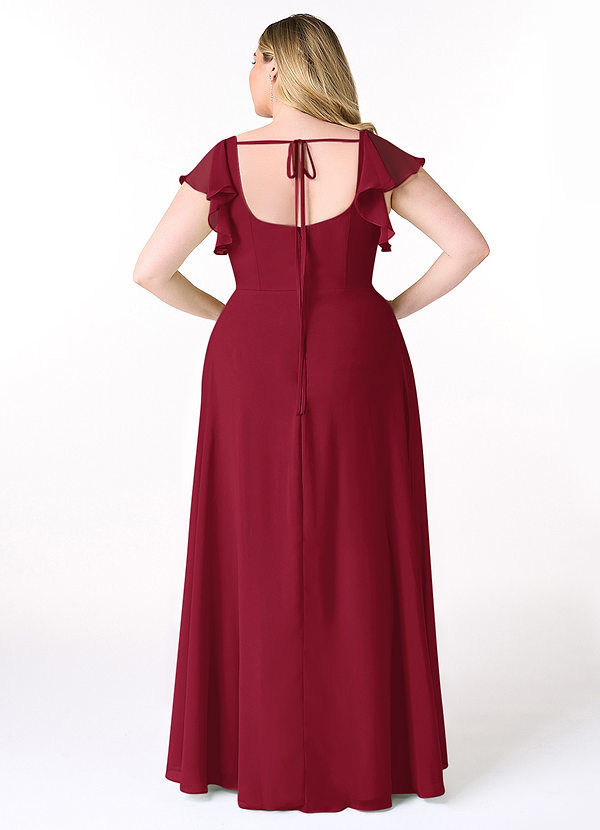 Azazie Bondi Bridesmaid Dresses Burgundy A-Line Ruffled Chiffon Dress image1