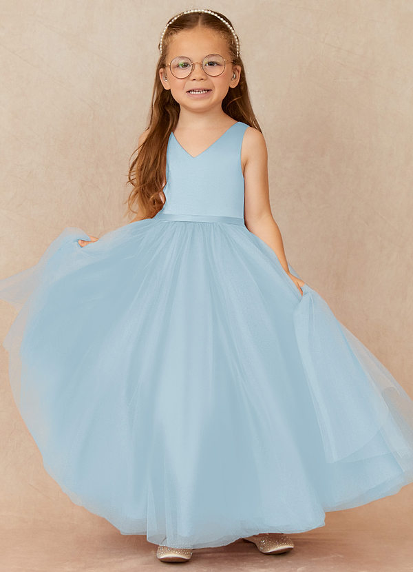 Azazie Marybell Flower Girl Dresses Sky Blue A-Line Bow Tulle Dress image1