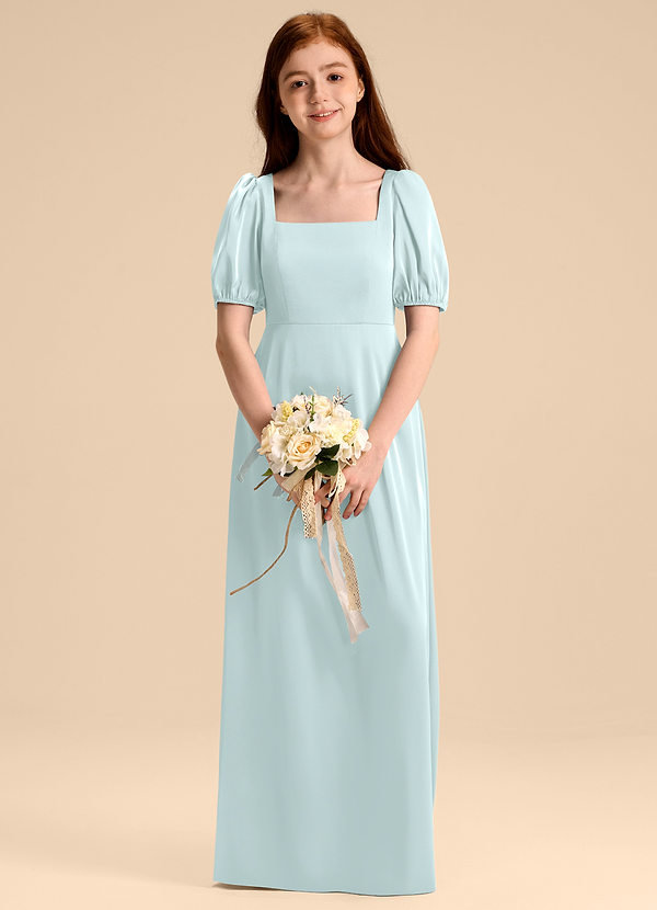 Azazie Briar Junior Robe Trapèze en Satin extensible Arc Verre De Mer image1