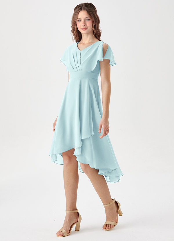 Azazie Graciela Junior Abito A-Line in Chiffon Plissettato Sea Glass image1