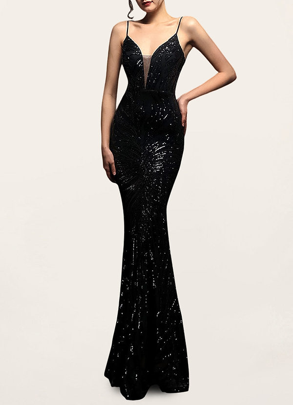 front Grand Entrance Black Sequin Embroidered Maxi Dress
