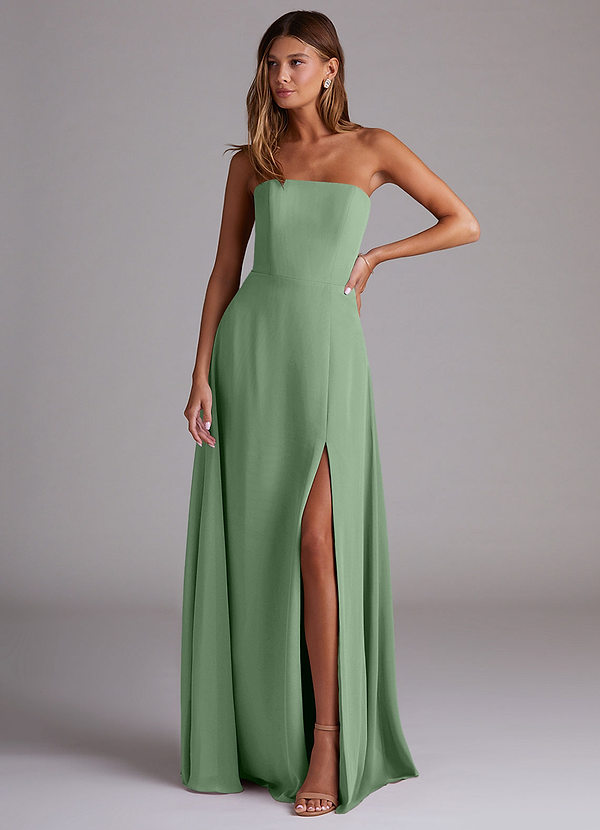 Azazie Wren Bridesmaid Dresses Matcha A-Line Side Slit Chiffon Convertible Dress image1