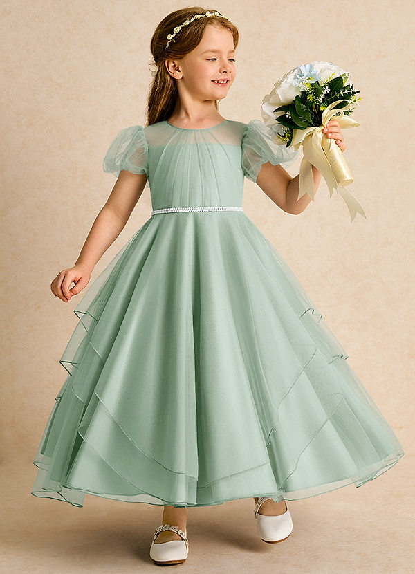 Azazie Duckie Abiti da Ragazza di Fiori Abito Principessa in Tulle Plissettato Agave image1