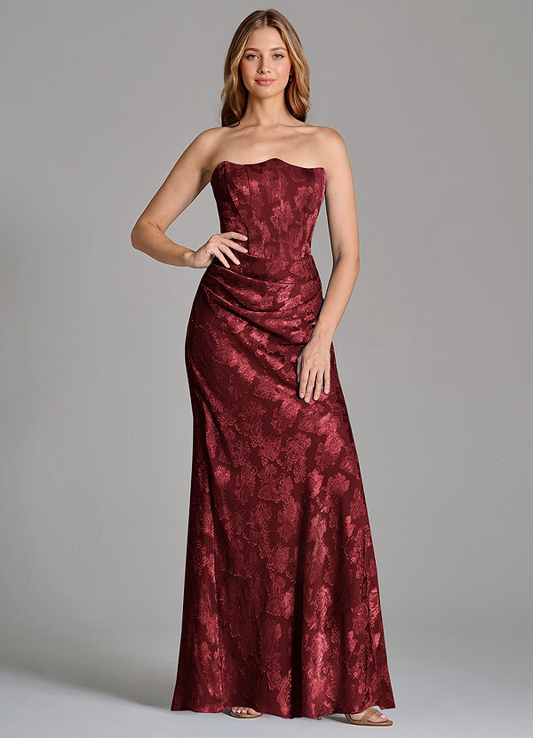 Azazie Ezrena Bridesmaid Dresses Cabernet Mermaid Strapless Floral Burnout Convertible Dress image1