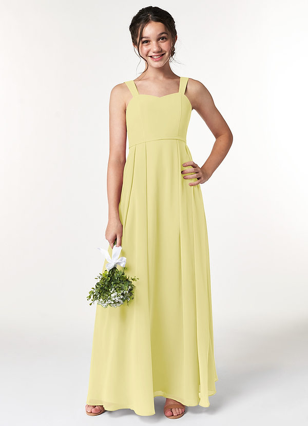 Azazie Simoan Junior Abito A-Line in Chiffon Scollo a Cuore Sorbetto Al Limone image1