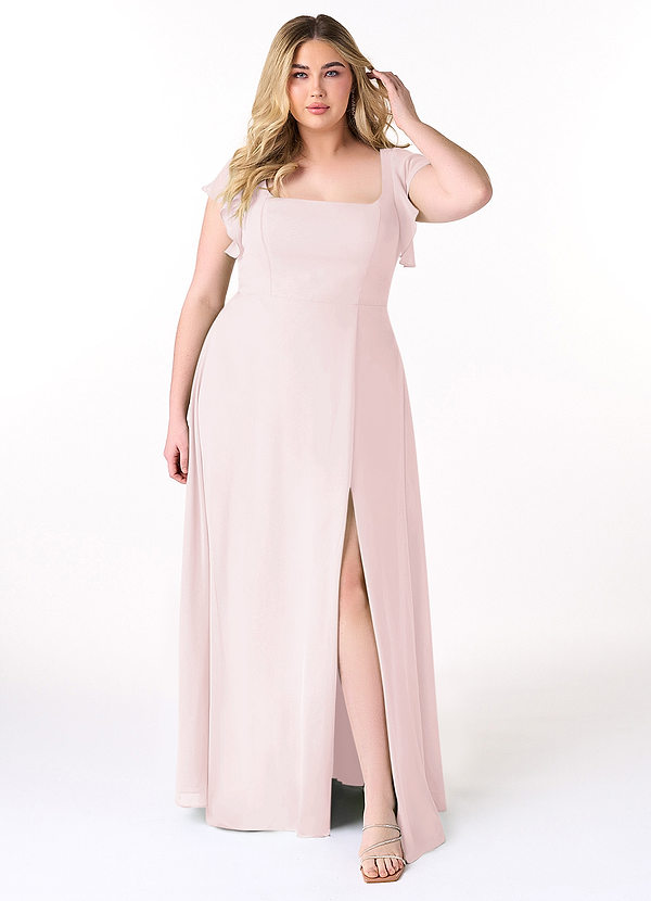 Azazie Bondi Bridesmaid Dresses Blushing Pink A-Line Ruffled Chiffon Dress image1