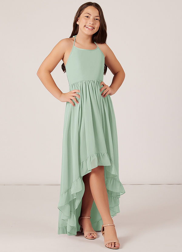 Azazie Sarafina Junior Agave A-Line Lace Chiffon Dress image1