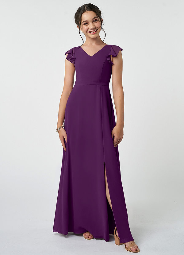 Azazie Claudine Junior Grape A-Line Pleated Chiffon Dress image1