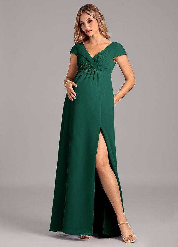 Azazie Allessia Maternity Bridesmaid Dresses A-Line Pleated Chiffon Floor-Length Dress image1