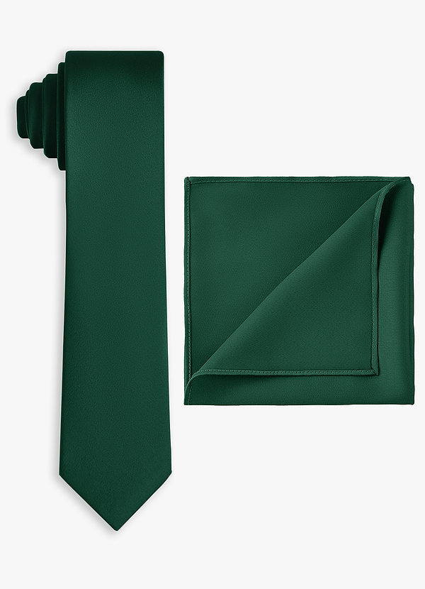 front Set cravatta sottile in raso elasticizzato e fazzoletto da taschino