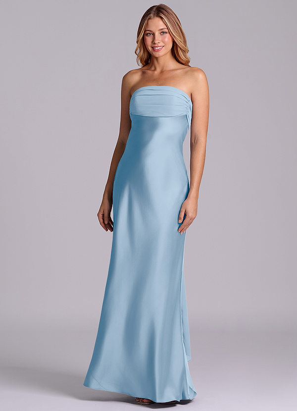 Azazie Ailanie Brudtärneklänningar Klä av Tubklänning i Stretch Satin Axelbandslös Puderblå image1