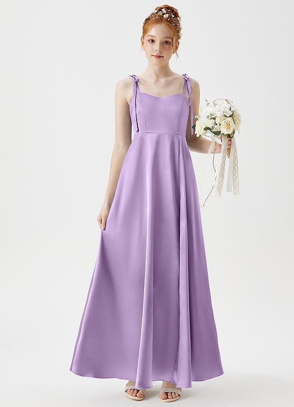 Azazie Rosey Junior Lilac A-Line Sweetheart Neckline Metallic Satin Dress image1
