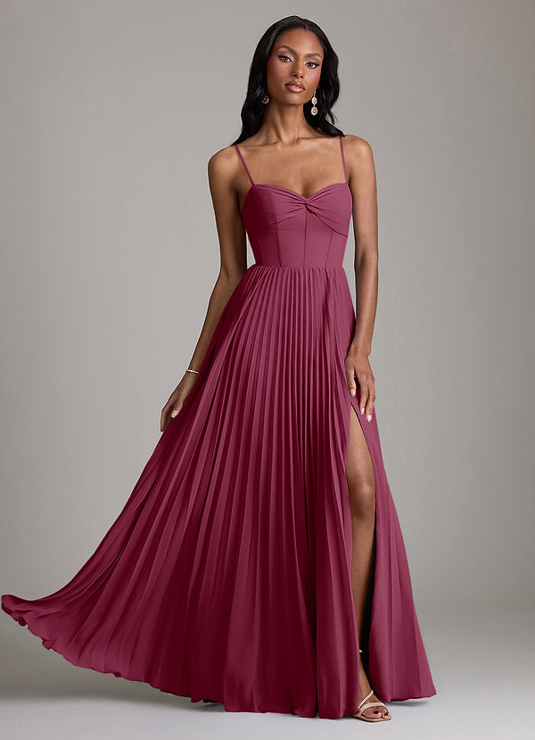 Azazie Akiko Brautjungfernkleider A-Linie Herzausschnitt Chiffon Kleid Maulbeerrot image1