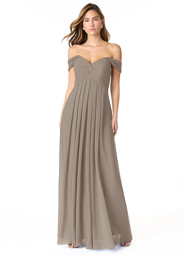 Azazie Kaitlynn Bridesmaid Dresses Taupe Empire Ruched Chiffon Convertible Dress image1