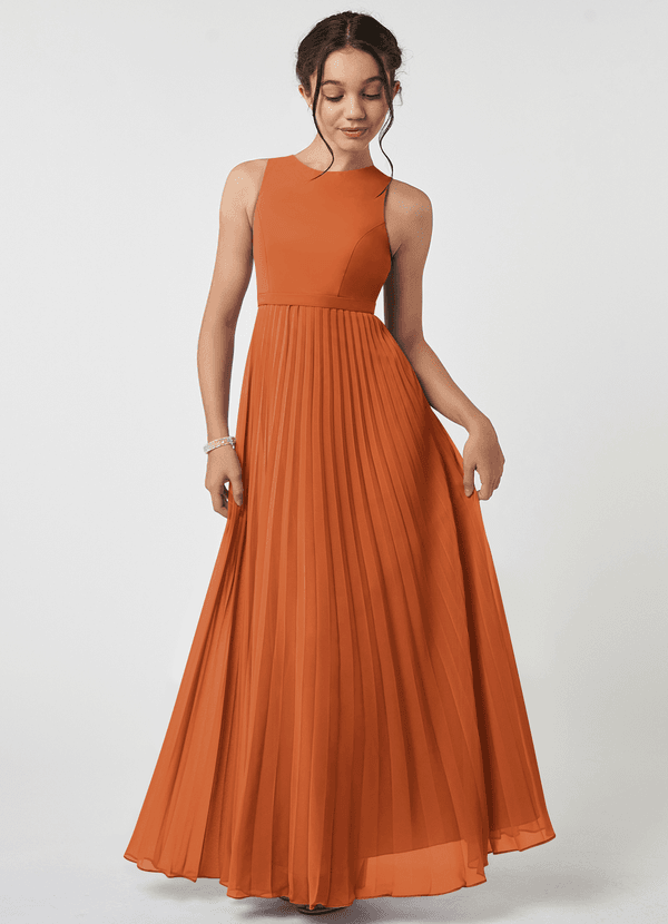 Azazie Lindie Junior Cinnamon A-Line Pleated Chiffon Dress image1