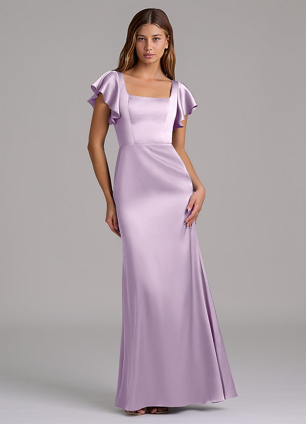 Azazie Elkie Brudtärneklänningar Klä av Sjöjungfru i Stretch Satin Fyrkantig halsringning Frostad Lila image1