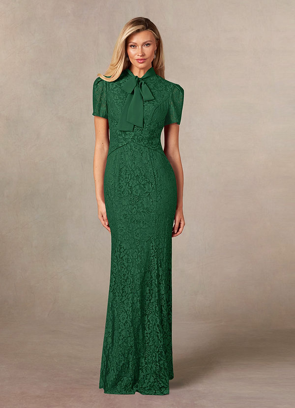 Azazie Carleannia Robe Mère de la Mariée & du Marié Robe Sirène en Mousseline de soie Dentelle Vert Foncé image1