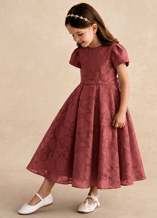 Azazie Princes Blumenkinder Kleider A-Linie Plissee Blumen-Burnout Kleid Terrakotta image1