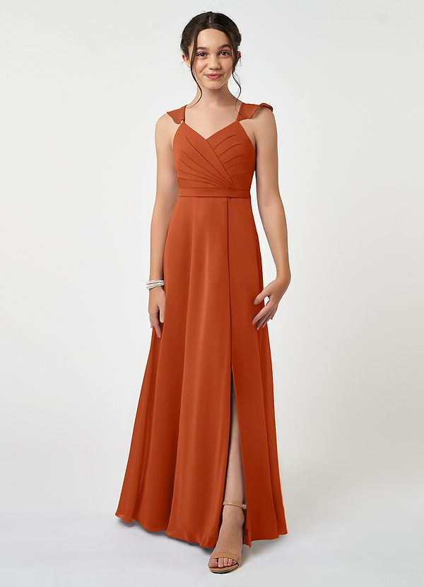 Azazie Emily Junior Burnt Orange A-Line Ruched Chiffon Dress image1